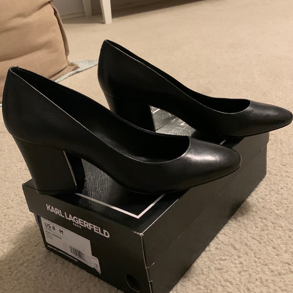 Brand new  Karl Lagerfeld black shoes 3 inch heels size 8.